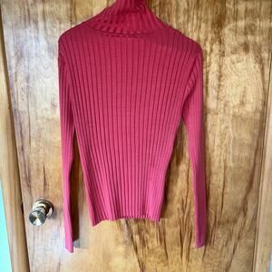 Revue Vintage Coral Ribbed Turtleneck Sweater Fitted Long Sleeve Knit Top Size M